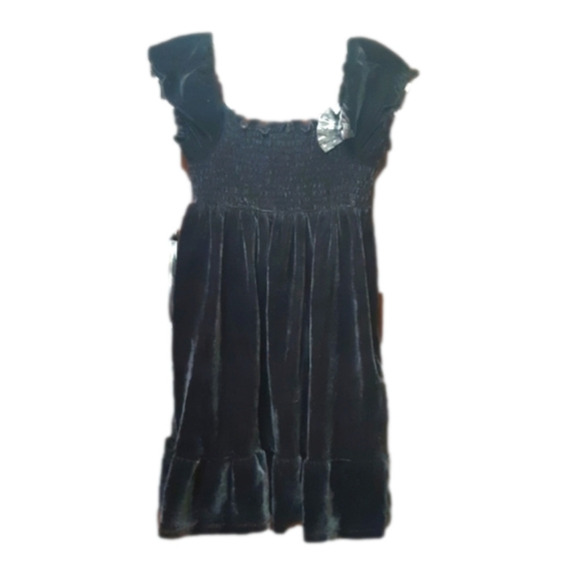 Girls George 6x black velvet dress short sleeve with silver bow casual or fancy - Picture 1 of 12